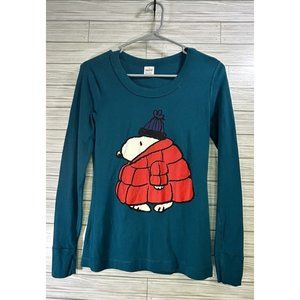Hanna Andersson Peanuts Snoopy womens XS Teal blue‎ parka graphic pajama top